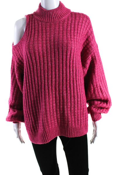 Design History Womens Knitted Cold Shoulder Long Sleeve Sweater Pink Size M