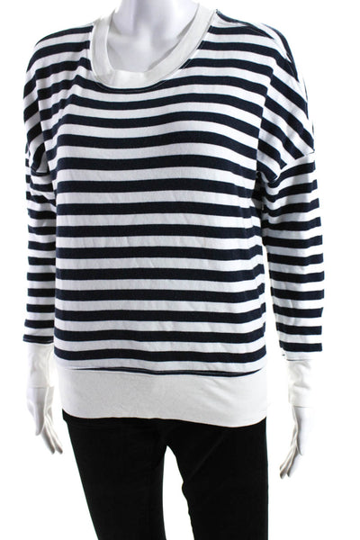 Stateside Womens Cotton Striped Print Back Lace-Up Long Sleeve Top White Size XS