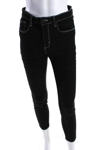 L'Agence Womens Cotton Button Stripe Trim Slip-On Skinny Pants Black Size EUR27