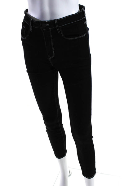 L'Agence Womens Cotton Button Stripe Trim Slip-On Skinny Pants Black Size EUR27