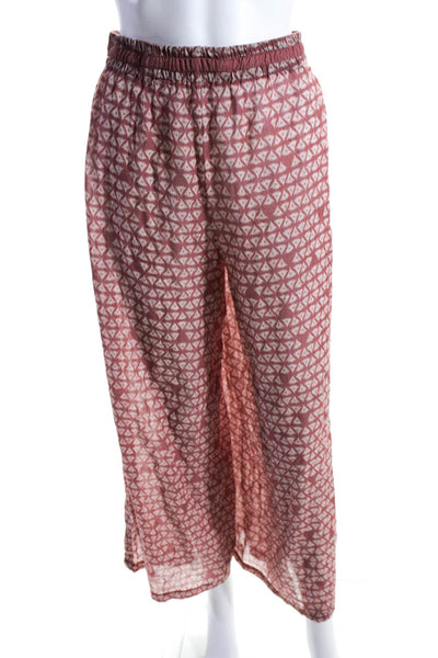 Diza Gabo Womens Elastic Waist Geometric Wide Leg Side Split Pants Pink Size S/M