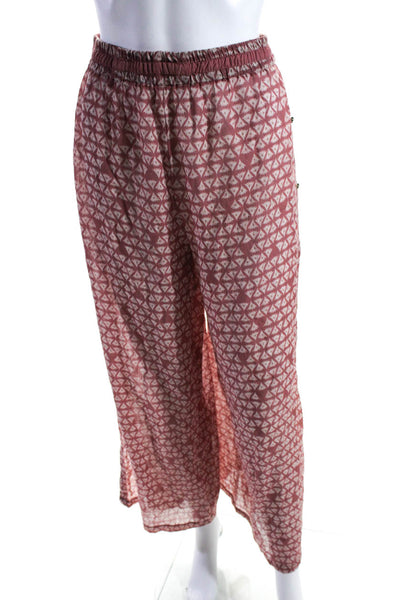 Diza Gabo Womens Elastic Waist Geometric Wide Leg Side Split Pants Pink Size S/M