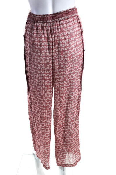 Diza Gabo Womens Elastic Waist Geometric Wide Leg Side Split Pants Pink Size S/M