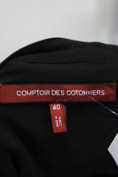 Comptoir Des Cotonniers Womens Crepe Satin Y Neck Shirt Dress Black Size FR 40