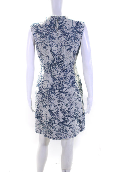 Reiss Womens Sleeveless Jacquard Pleated Flare Dress White Blue Size 8