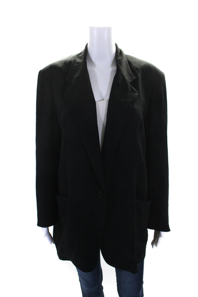 DKNY Womens Black One Button Long Sleeve Front Pockets Blazer Jacket Size L