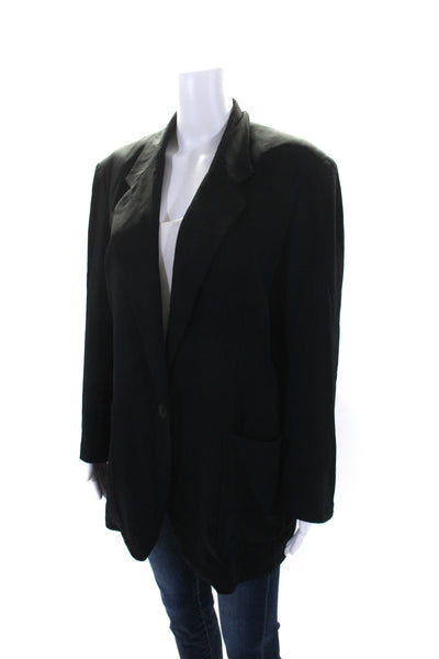 DKNY Womens Black One Button Long Sleeve Front Pockets Blazer Jacket Size L