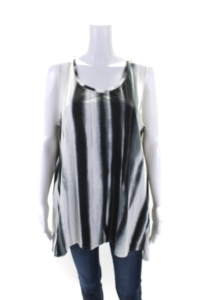 Pure DKNY Womens White Black Tie Dye Cotton Sleeveless Tank Top Size L