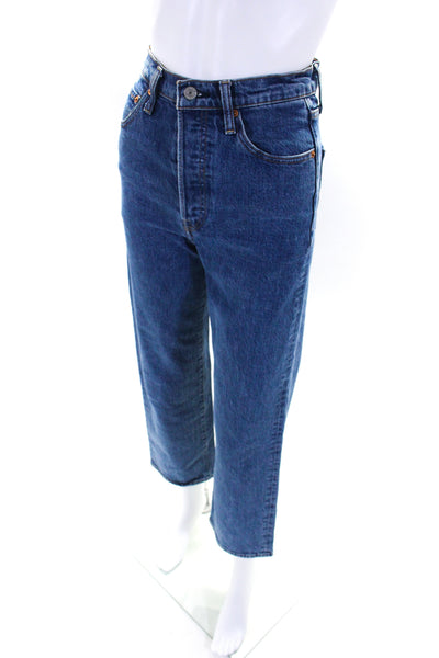 Levis Womens Blue Medium Wash Fly Button High Rise Straight Leg Jeans Size 26