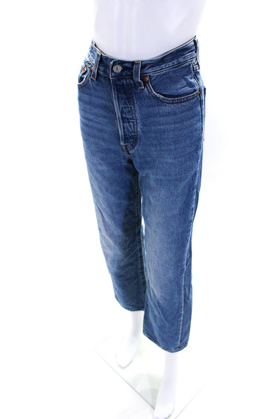 Levi's Womens Blue Medium Wash Fly Button High Rise Straight Leg Jeans Size 25