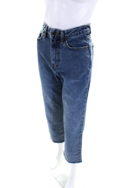 Oak + Fort Womens Blue Medium Wash High Rise Distress Straight Leg Jeans Size XS