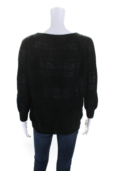 Catherine Malandrino Womens Crew Neck Pointelle 3/4 Sleeve Sweater Black Small