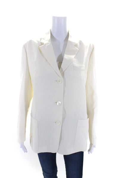 Prada Womens Long Sleeves Button Down Suit Jacket Ivory White Wool Size EUR 38