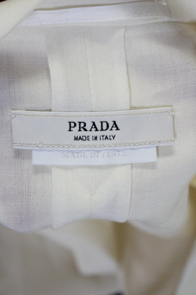 Prada Womens Long Sleeves Button Down Suit Jacket Ivory White Wool Size EUR 38