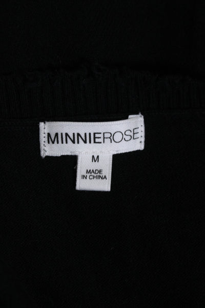 Minnie Rose Womens Crew Neck Pullover Shell Sweater Black Cotton Size Medium