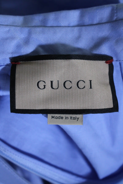 Gucci Womens Short Sleeves Button Down Pleated A Line Dress Blue Size Small