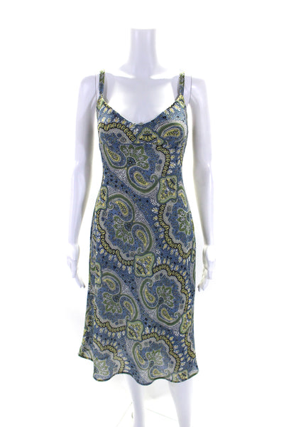 BCBGMAXAZRIA Womens Blue Green Paisley Scoop Neck Sleeveless Shift Dress Size 6