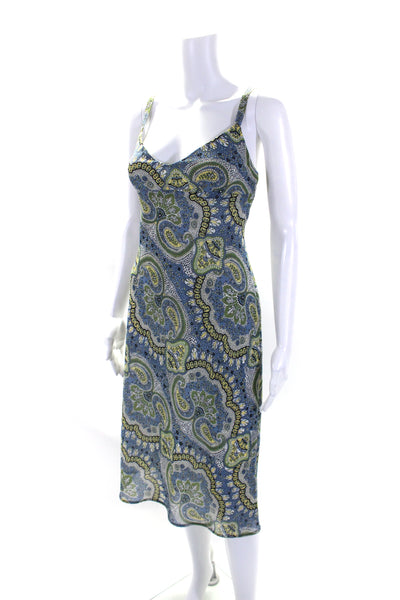 BCBGMAXAZRIA Womens Blue Green Paisley Scoop Neck Sleeveless Shift Dress Size 6