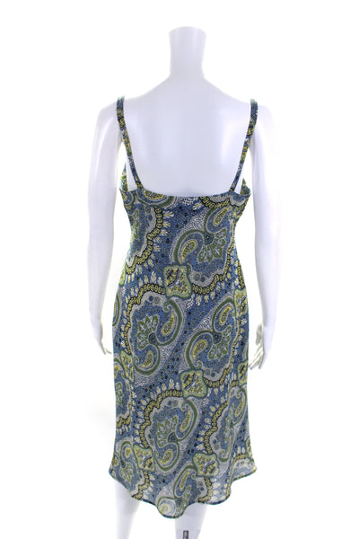 BCBGMAXAZRIA Womens Blue Green Paisley Scoop Neck Sleeveless Shift Dress Size 6