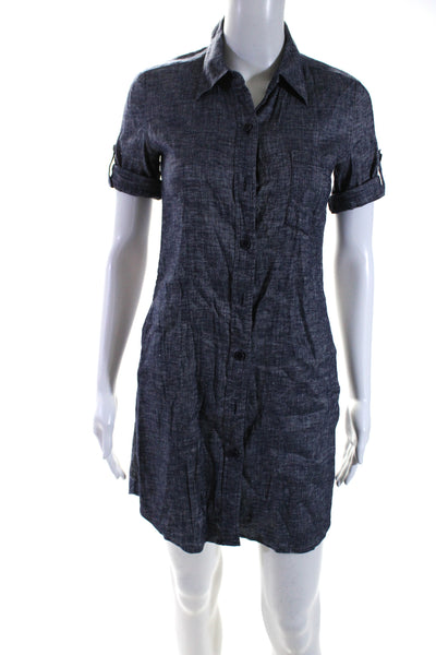 Theory Womens Button Front Short Sleeve Collared Mini Shirt Dress Blue Size 0