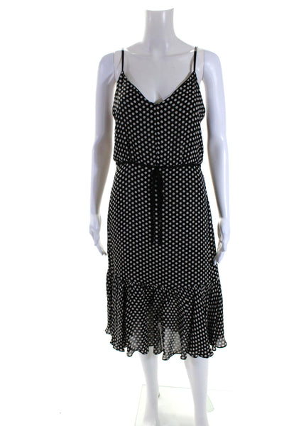 Milly Women's V-Neck Spaghetti Straps Polka Dot Midi Dress Black Size 6