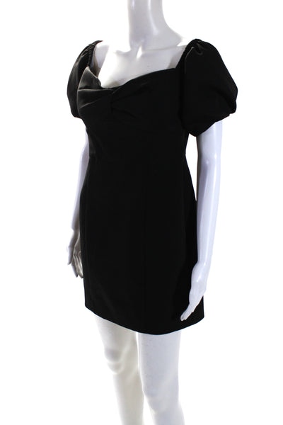 Milly Women's Sweet Heart  Neckline Puff Sleeves Mini Dress Black Size 6