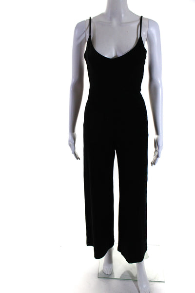 Pampelone Women's V-Neck Spaghetti Straps Straight Leg Jumpsuit Black Size S