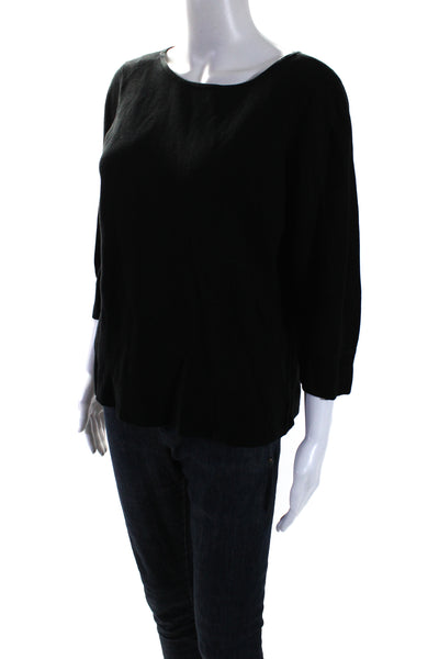 Eileen Fisher Womens Crew Neck 3/4 Sleeve Sweater Black Size Large