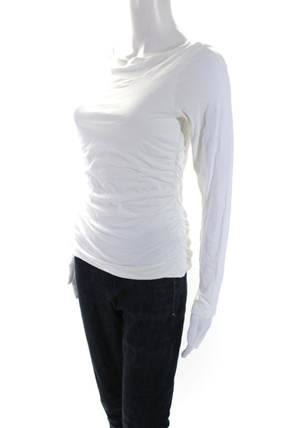 ATM Womens Ruched Long Sleeve Crew Neck Top Tee Shirt White Size Medium