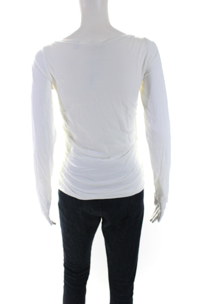 ATM Womens Ruched Long Sleeve Crew Neck Top Tee Shirt White Size Medium