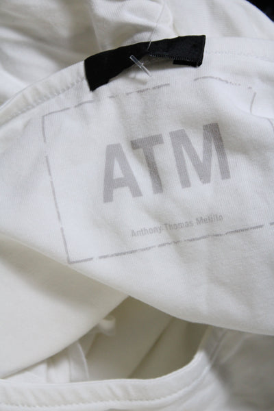 ATM Womens Ruched Long Sleeve Crew Neck Top Tee Shirt White Size Medium