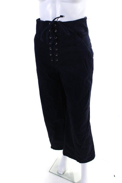 ALC Womens Side Zip High Rise Wide Leg Trouser Pants Navy Blue Cotton Size 14