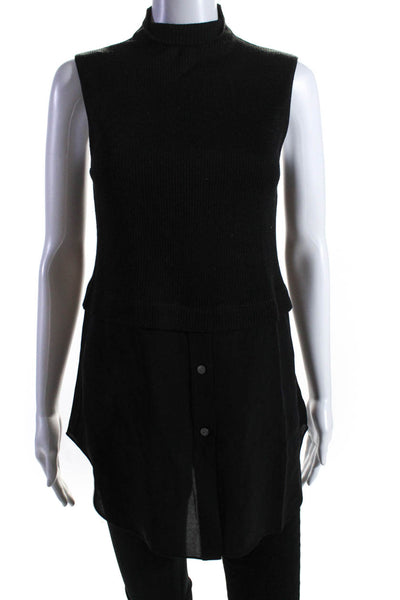 Theory Womens Ribbed Sleeveless Tunic Turtleneck Shell Sweater Black Size Small