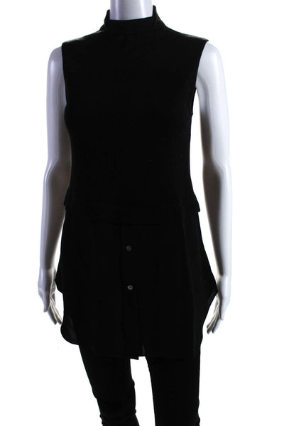 Theory Womens Ribbed Sleeveless Tunic Turtleneck Shell Sweater Black Size Small