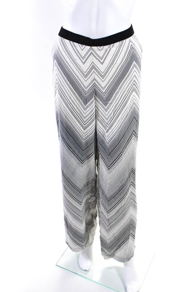 Trina Turk Womens Low Rise Chevron Herringbone Wide Leg Pants Black White XXL