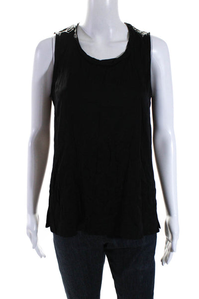 Kobi Halperin Womens Crew Neck Satin Sleeveless Shell Top Blouse Black Medium