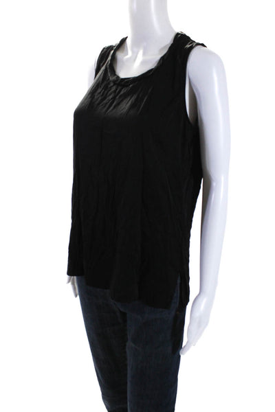 Kobi Halperin Womens Crew Neck Satin Sleeveless Shell Top Blouse Black Medium