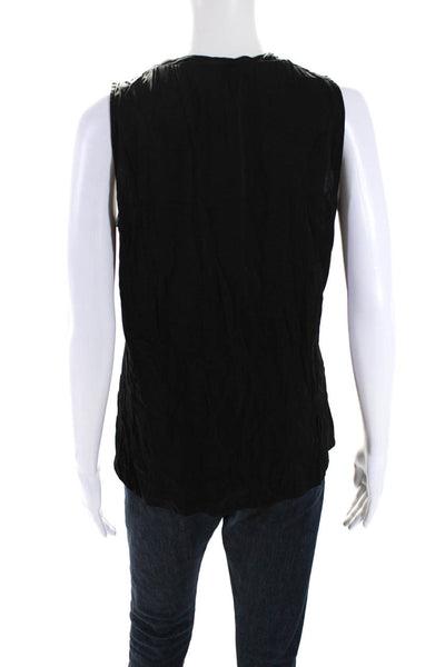 Kobi Halperin Womens Crew Neck Satin Sleeveless Shell Top Blouse Black Medium