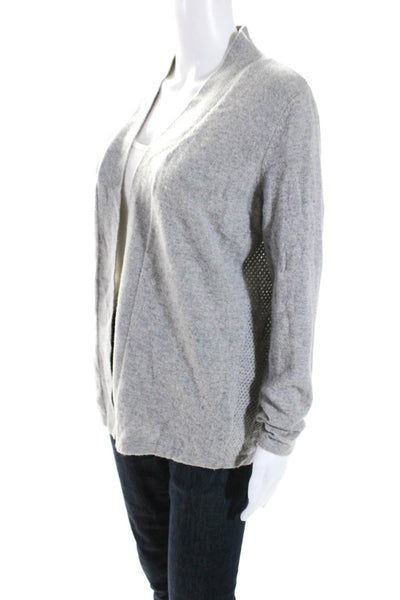 Magaschoni Womens Perforated Knit Open Front Cardigan Sweater Gray Size Medium