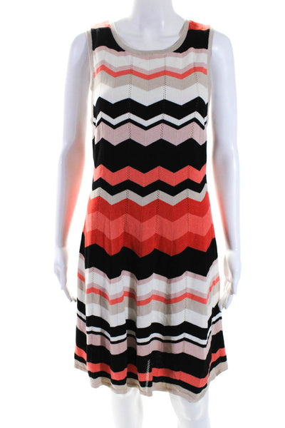 Trina Turk Womens Knit Chevron Flare Sweater Dress Orange Black Beige Size Large