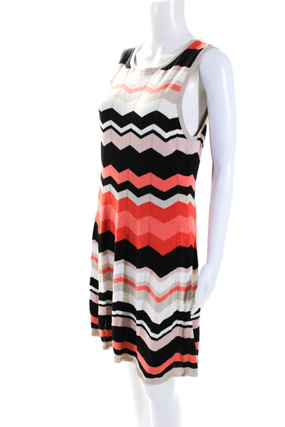 Trina Turk Womens Knit Chevron Flare Sweater Dress Orange Black Beige Size Large