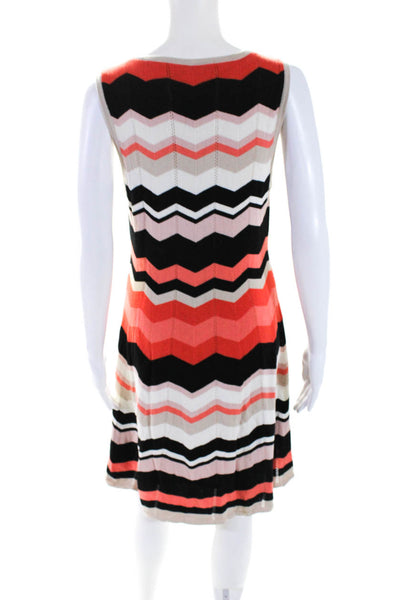 Trina Turk Womens Knit Chevron Flare Sweater Dress Orange Black Beige Size Large