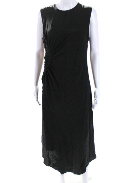 Elizabeth and James Womens Ruched Satin Sleeveless Midi Dress Black Size 12