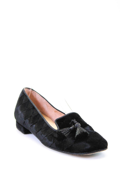 Nicky Hilton French Sole Womens Quilted Velvet Tassel Flat Loafers Black Size 5