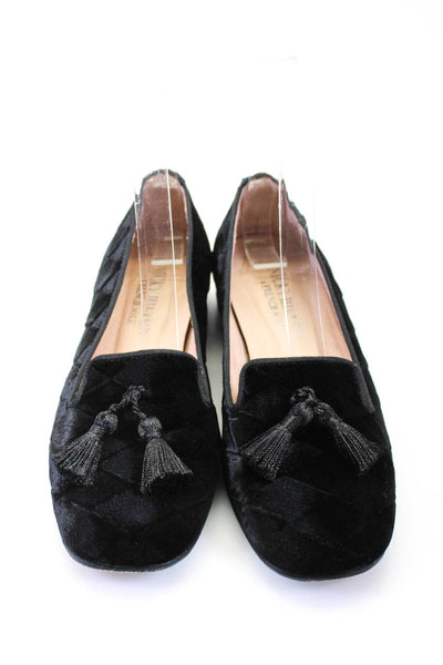 Nicky Hilton French Sole Womens Quilted Velvet Tassel Flat Loafers Black Size 5