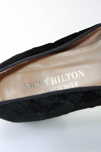 Nicky Hilton French Sole Womens Quilted Velvet Tassel Flat Loafers Black Size 5