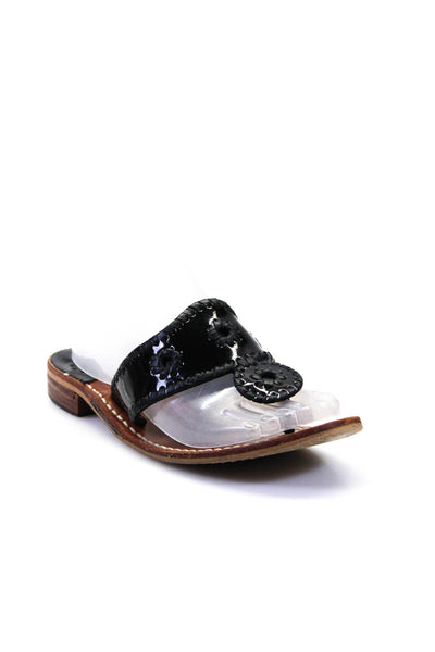 Jack Rogers Womens Woven Patent Leather Flat Thong Sandals Black Size 6