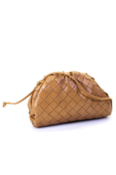 Bottega Veneta Womens Intrecciato Leather Hinged Frame Clutch Handbag Tan