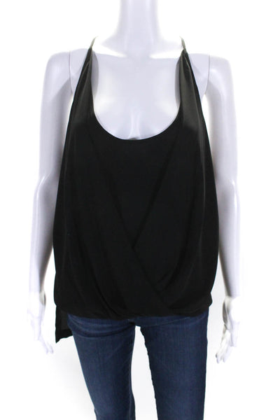 BCBGMAXAZRIA Womens Black Scoop Neck Hi-Low Faux Wrap Blouse Top Size M