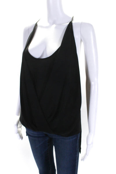 BCBGMAXAZRIA Womens Black Scoop Neck Hi-Low Faux Wrap Blouse Top Size M